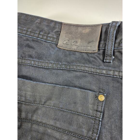 A Tiziano Black Jeans Men's Loose Hip Hop Baggy Leather Flap Pockets Size 48×33 - Picture 5 of 10